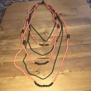 Orange/coral layered beaded necklace